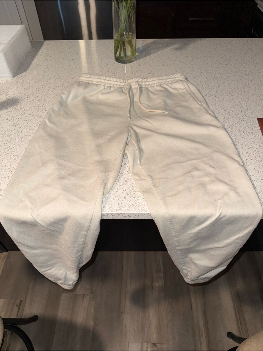 Divided Cream Cotton Joggers with Drawstring